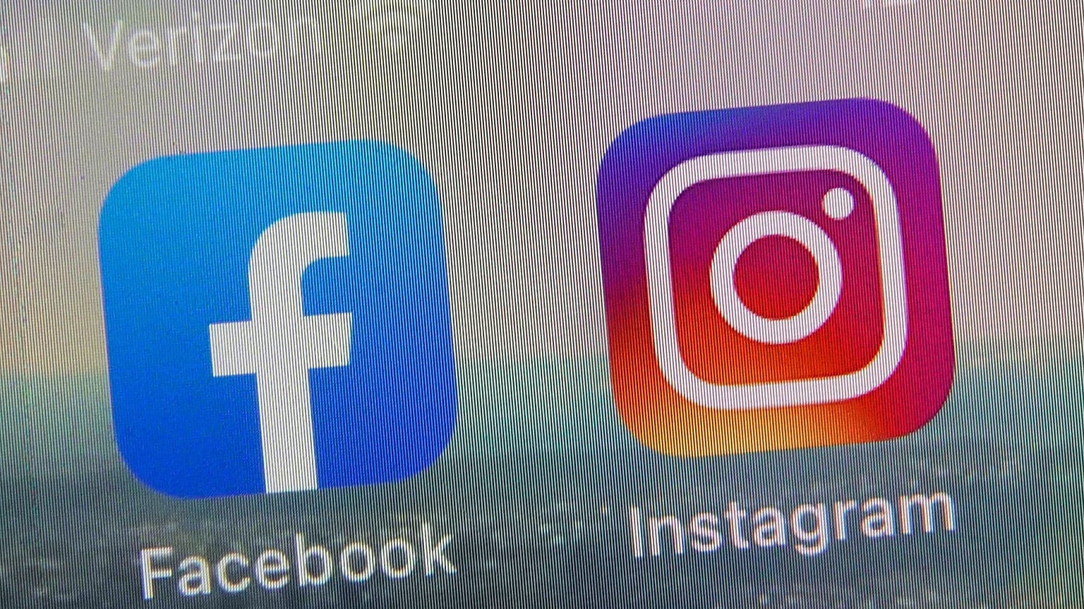 This photo shows the mobile phone app logos for, from left, Facebook and Instagram in New York, Oct. 5, 2021.