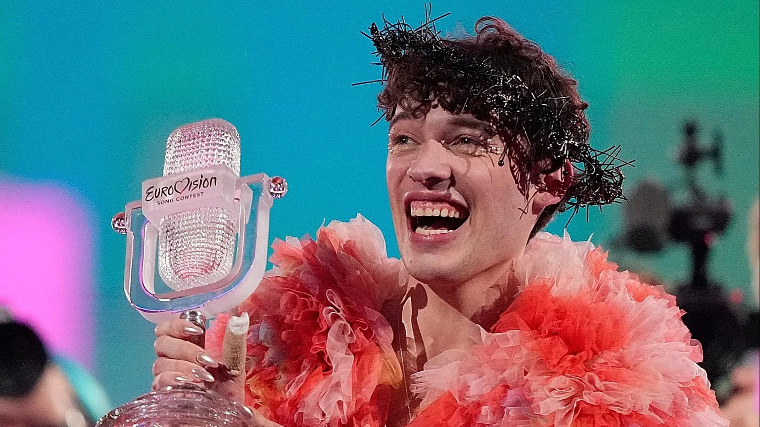 Nemo celebrates after winning the Eurovision Song Contest in Sweden, 12 May, 2024