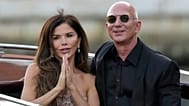 FILE - Lauren Sanchez Bezos, left, and Jeff Bezos depart from the Aman hotel during wedding celebrations in Venice, Italy. 28 June 2025.