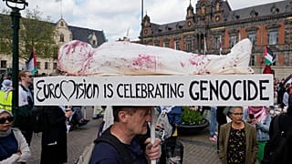 Demonstrators gather to protest last year's Eurovision Song Contest