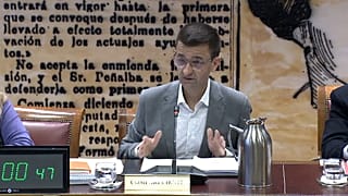 The president of RTVE, José Pablo López, during his appearance at the parliamentary commission on RTVE on 27 November 2025.