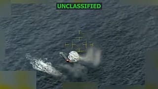 Aerial footage of strike by US Southern Command on alleged drug vessel, 22 Dec. 2025. 
