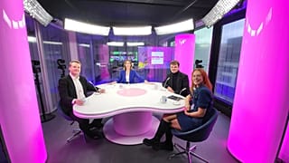 Host Méabh Mc Mahon with Connor Allen, Chloé Mikolajczak and Julius E.O. Fintelmann