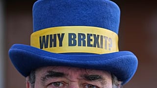 Anti-Brexit campaigner Steve Bray poses as he arrives at Westminster Magistrates Court in London, England, 14 April 2025.