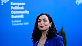 FILE: Kosovo's President Vjosa Osmani arrives for the European Political Community (EPC) Summit at the Puskas Arena in Budapest, 7 November 2024